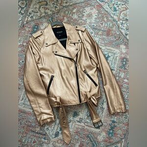 Guess Rose Gold Faux Leather Jacket M